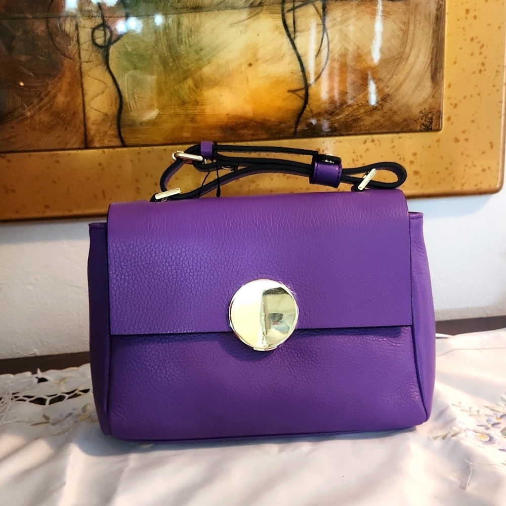 Grape purple 💯 ITALIAN LEATHER satchel w/crossbody strap